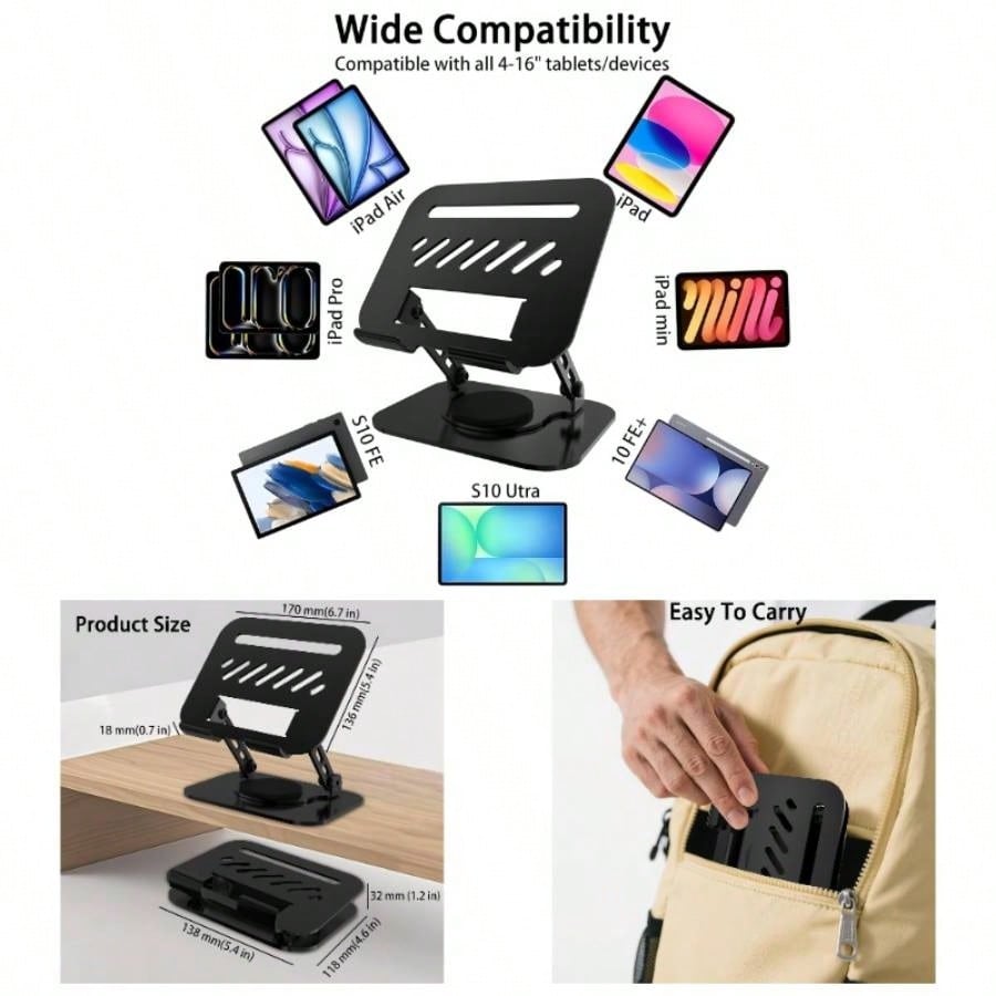 Travel Accessories Gifts - Black Phone Holders Tablet Stand, 360