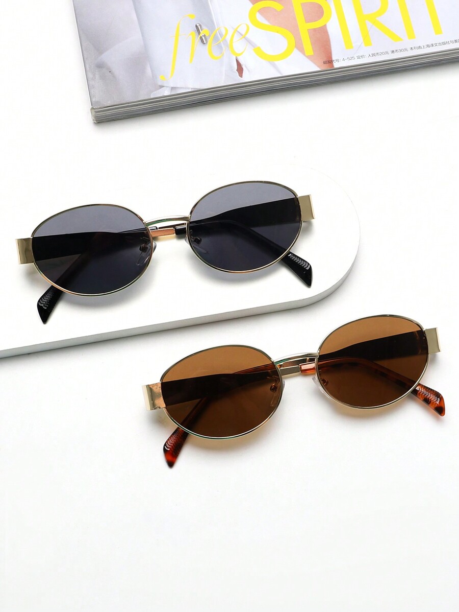 Travel Accessories For Women - 2 Pcs Oval Metal Sunglasses For