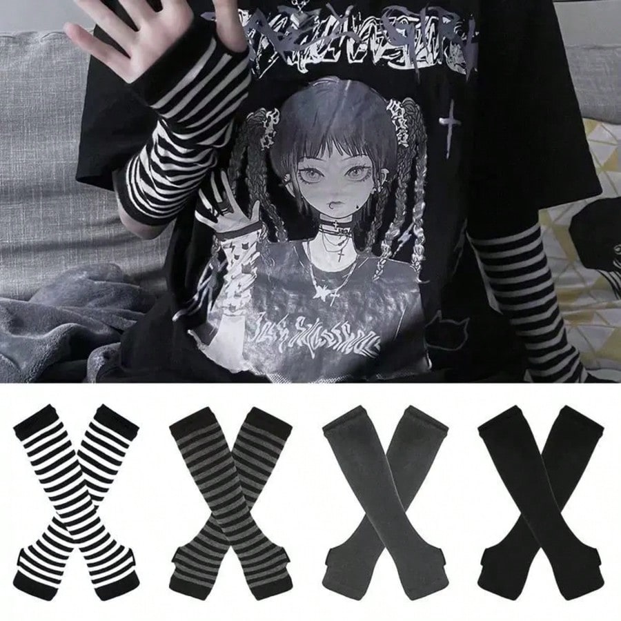 1 Pair Y2K Punk Striped Knitte - Travel Accessories For Women recension och pris