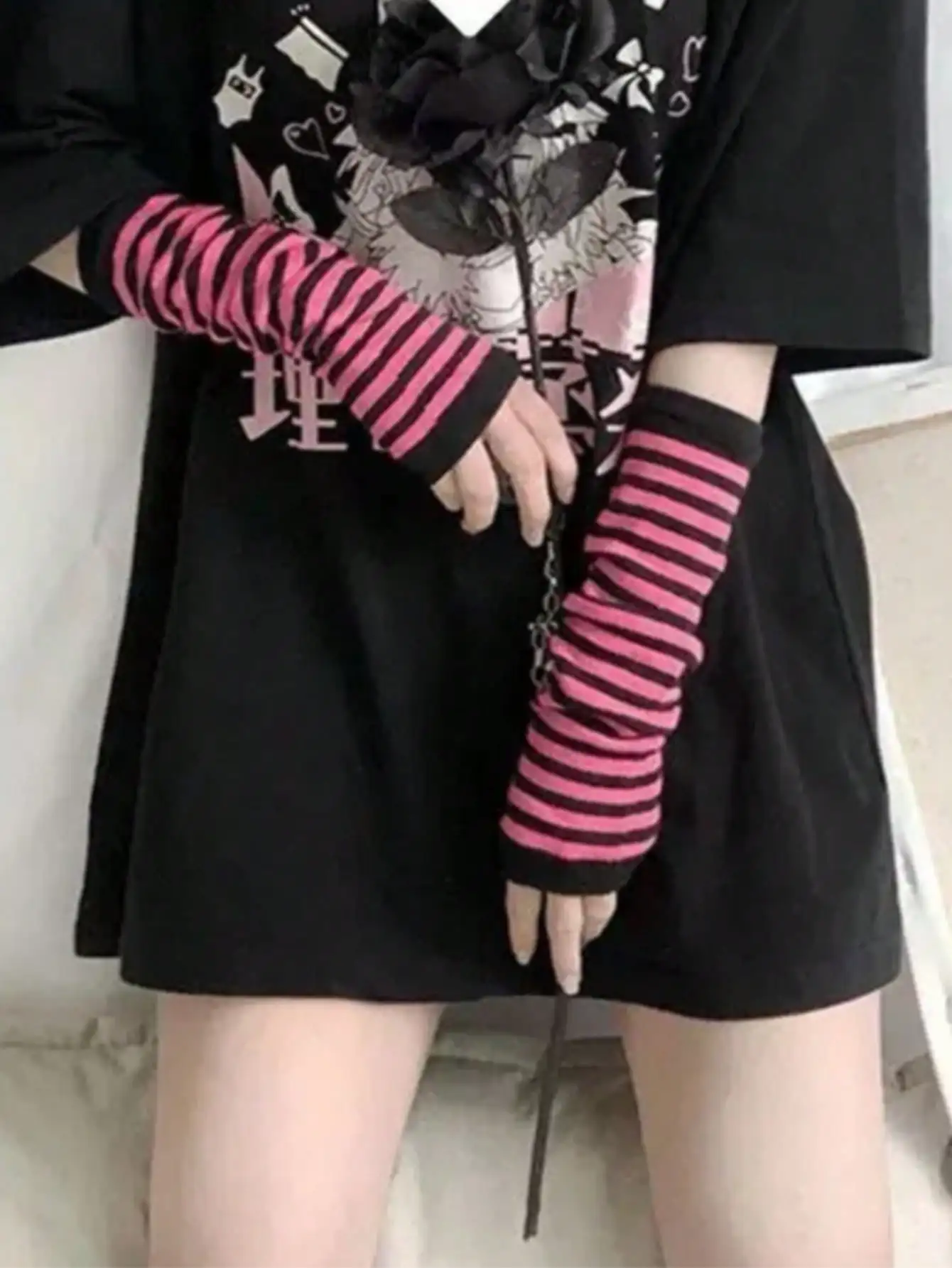 1 Pair Y2K Punk Striped Knitte - Travel Accessories For Women recension och pris