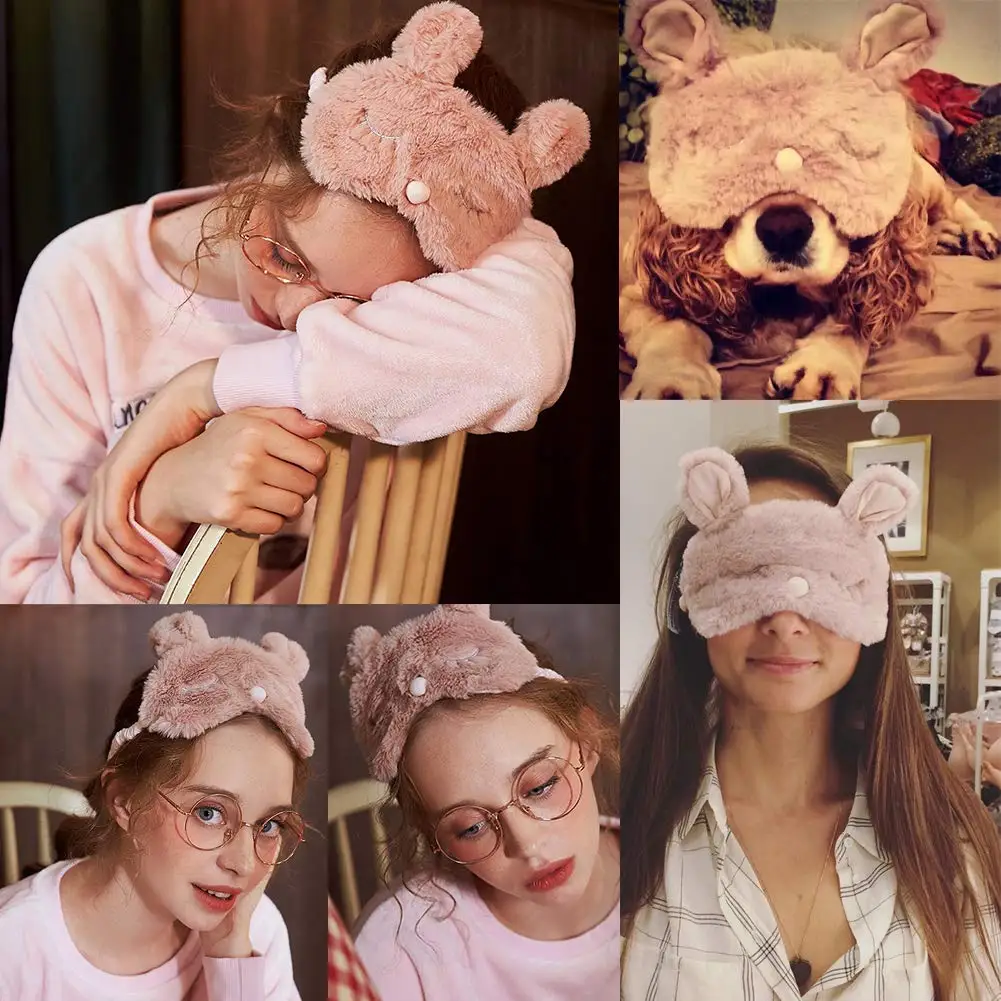 Cute Fuzzy Rabbit Ear Eye Mask - Eye Mask Sleep Travel recension och pris